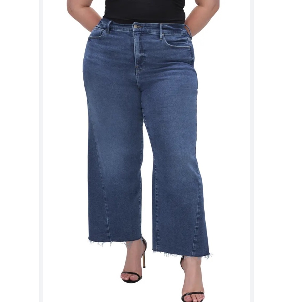 Good American Good Waist High Rise Crop Palazzo Jeans Indigo394 Blue Size 22